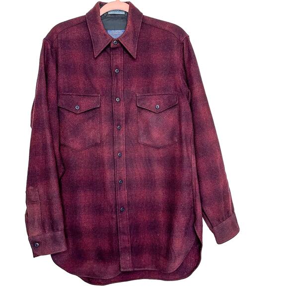 Vintage Pendleton Flannel Button Down  Burgundy Flannel Medium Trail Shirt - Picture 1 of 5